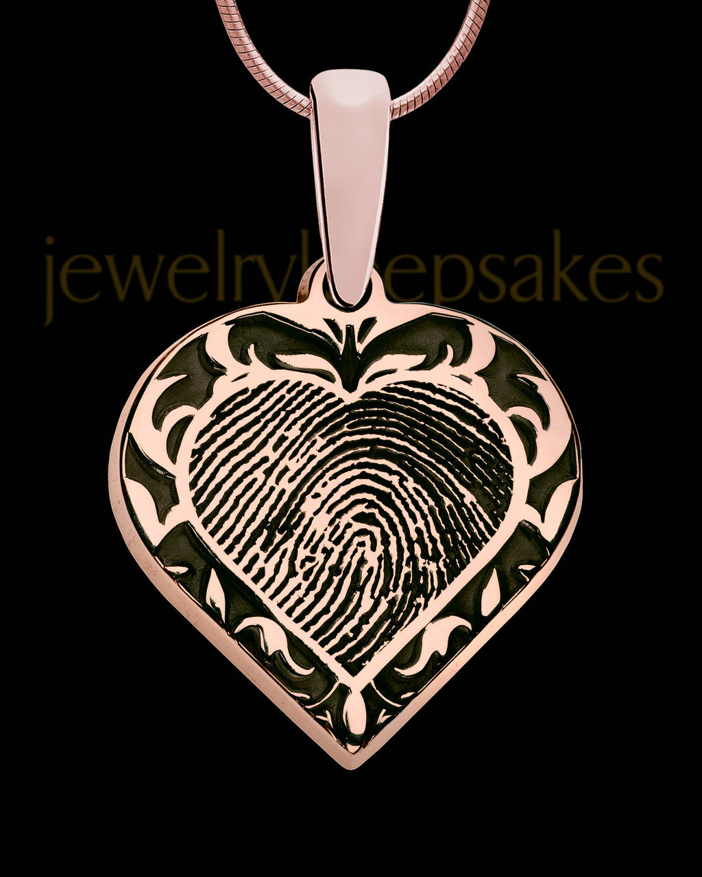 Rose Gold Plated Sterling Fancy Filigree Heart Thumbprint With Signature Pendant
