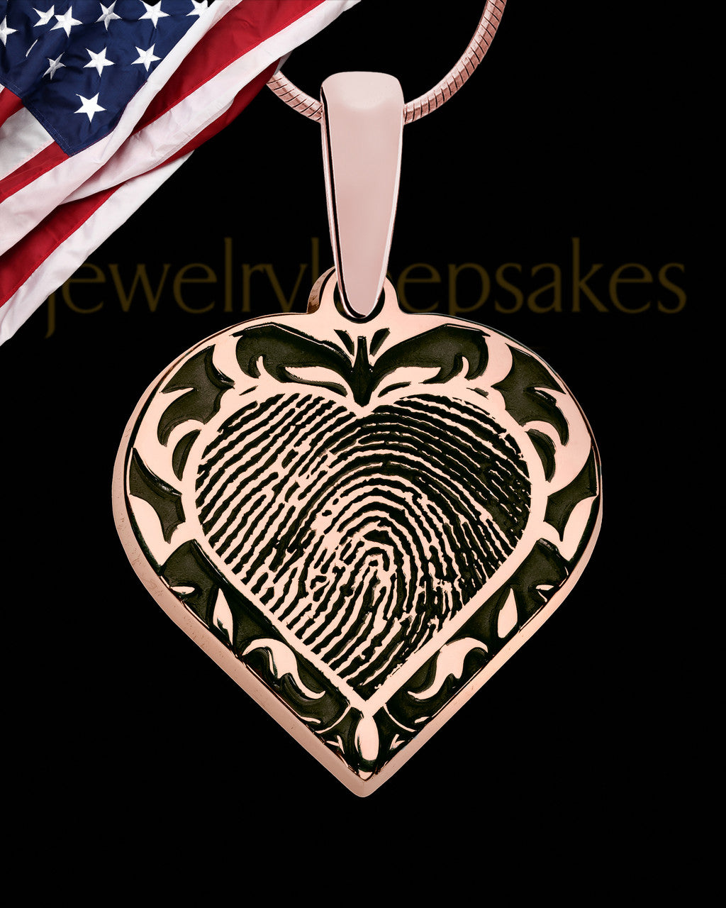 Rose Gold Plated Sterling Fancy Filigree Heart Thumbprint With Signature Pendant