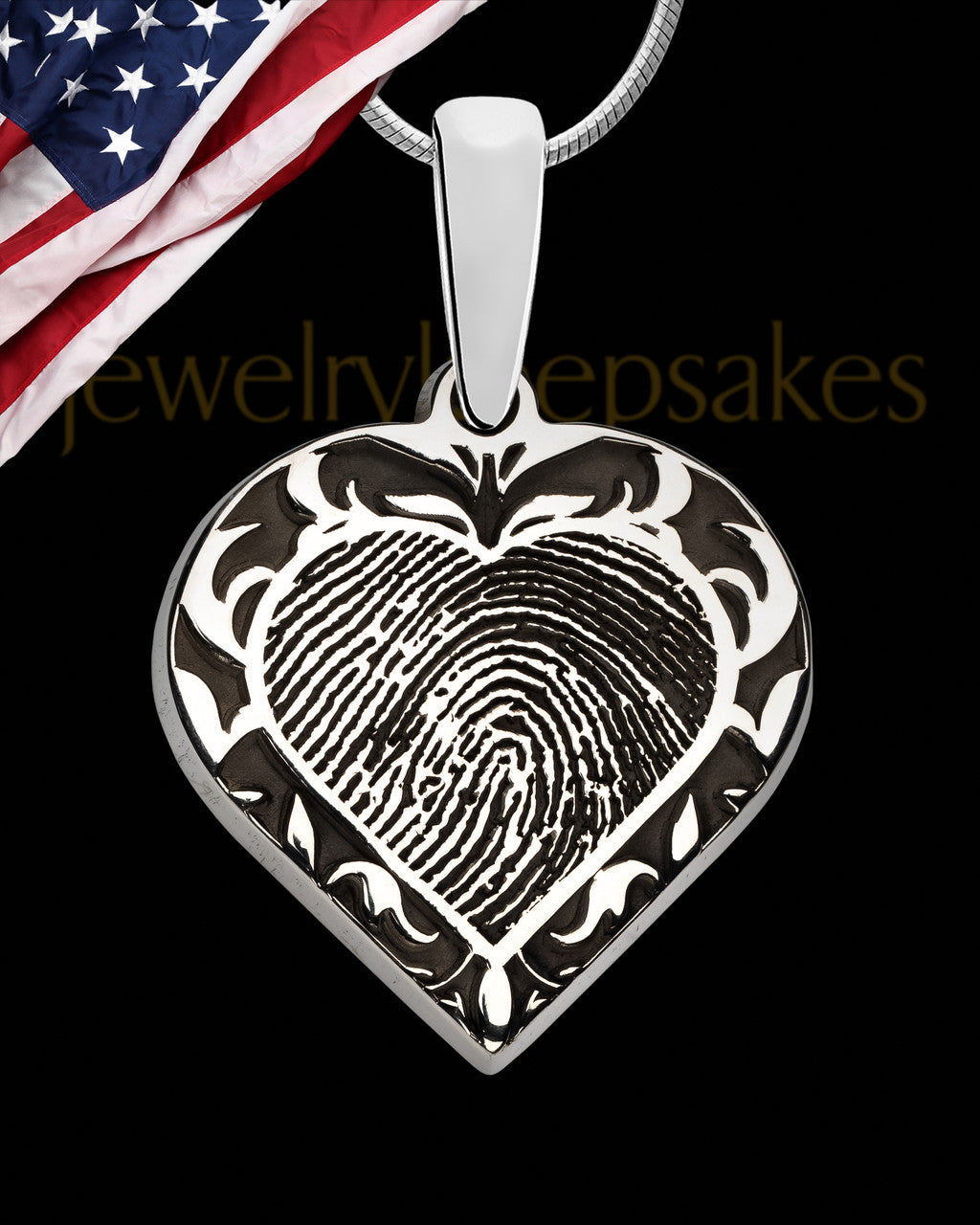 Sterling Silver Fancy Filigree Heart Thumbprint With Signature Pendant