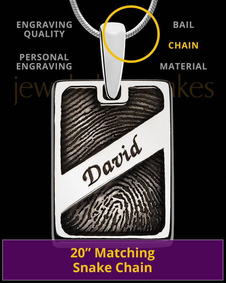 Solid 14k White Gold Name Rectangle Thumbprint Pendant