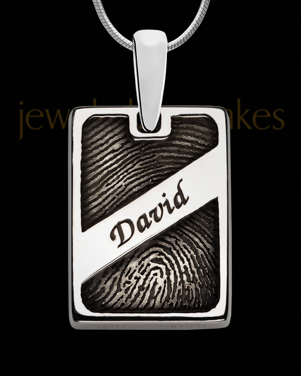 Solid 14k White Gold Name Rectangle Thumbprint Pendant