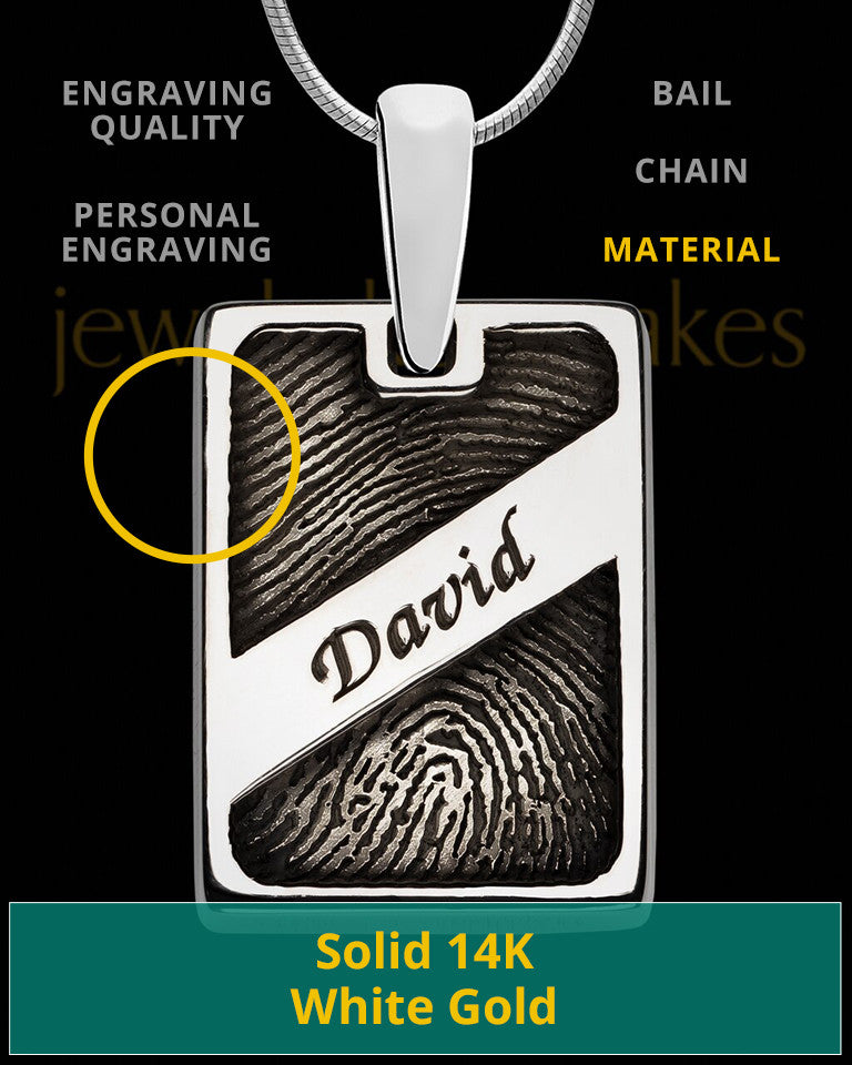 Solid 14k White Gold Name Rectangle Thumbprint Pendant