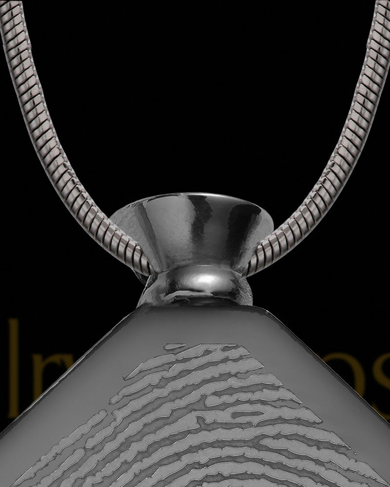 Black Plated Stainless Beloved Diamond Thumbprint Pendant