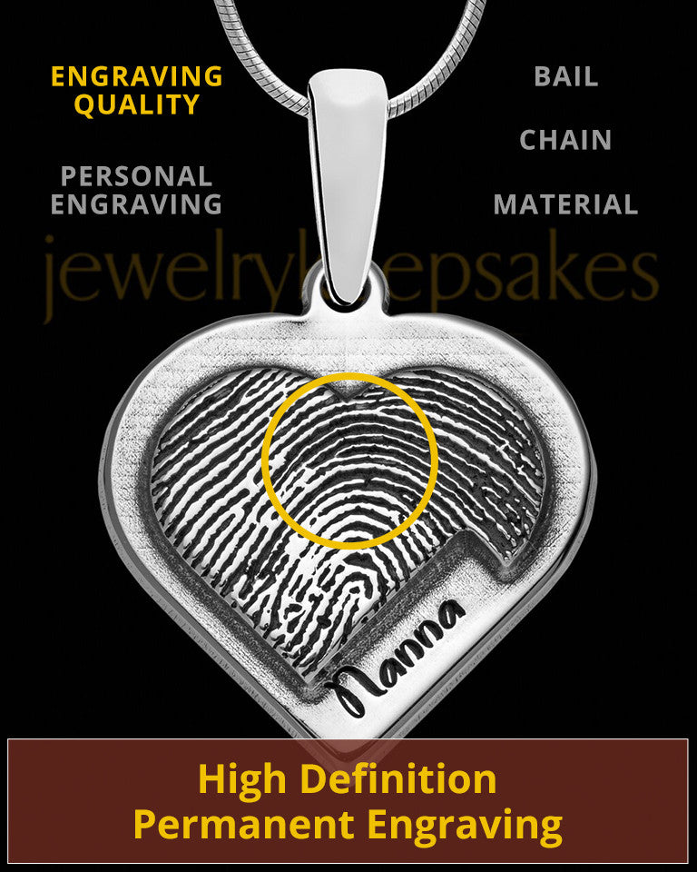 Solid 14K White Gold Raised Heart Thumbprint Pendant