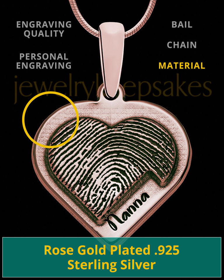 Rose Gold Sterling Silver Raised Heart Thumbprint Pendant
