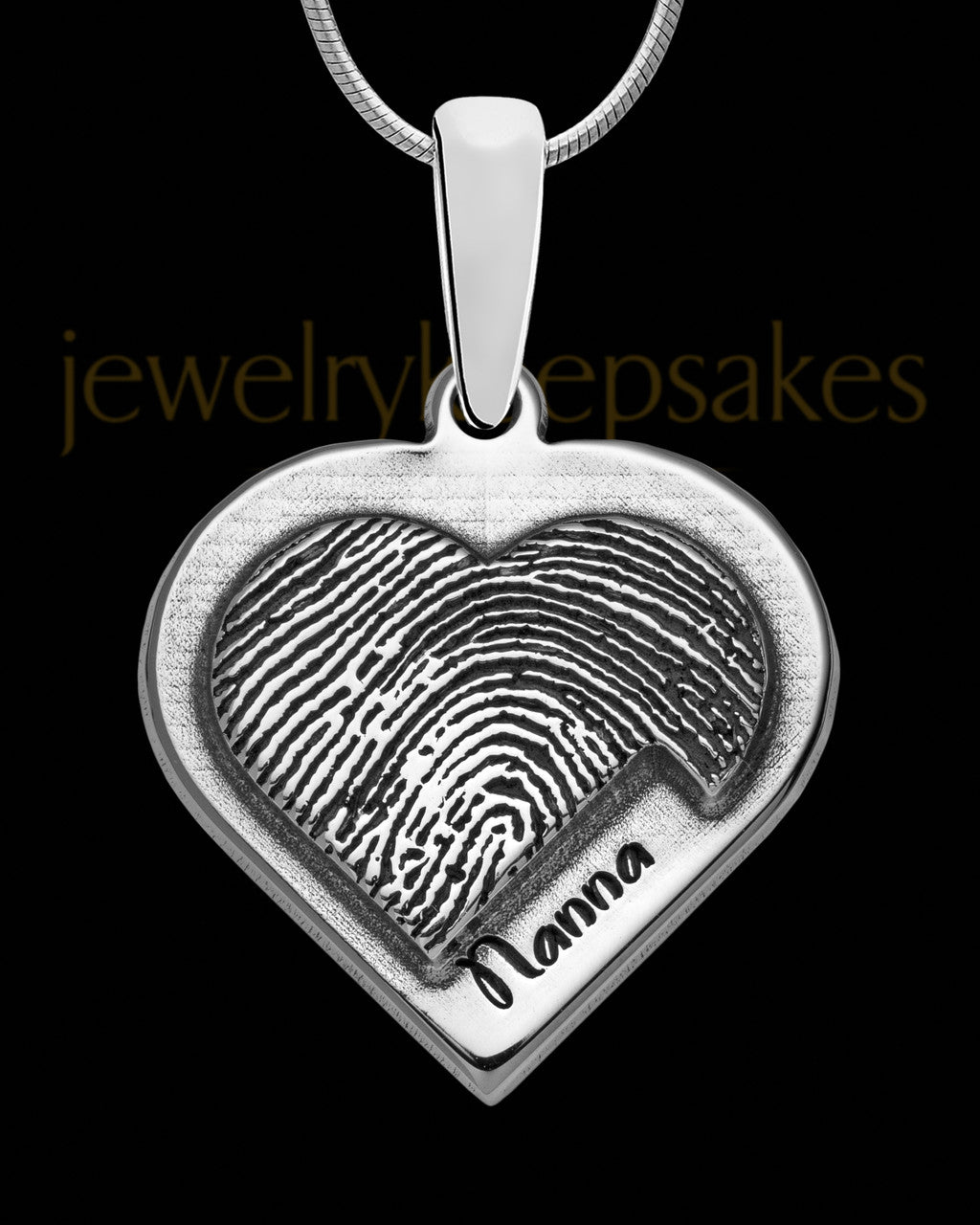Solid 14K White Gold Raised Heart Thumbprint Pendant