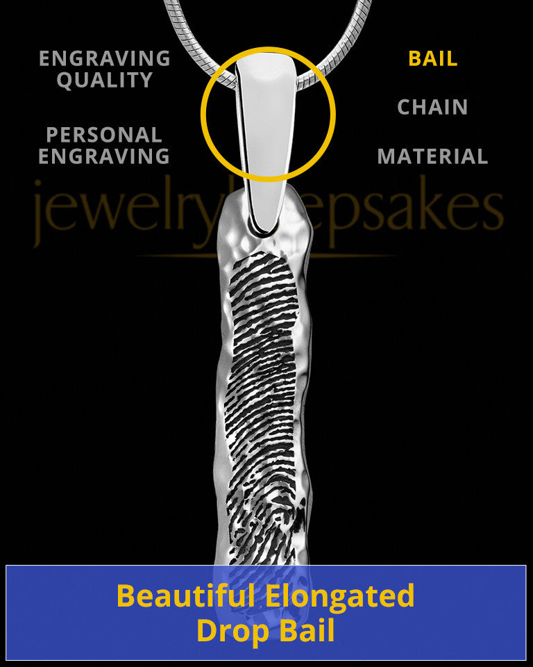 Solid 14K White Gold Textured Thumbprint Bar Pendant