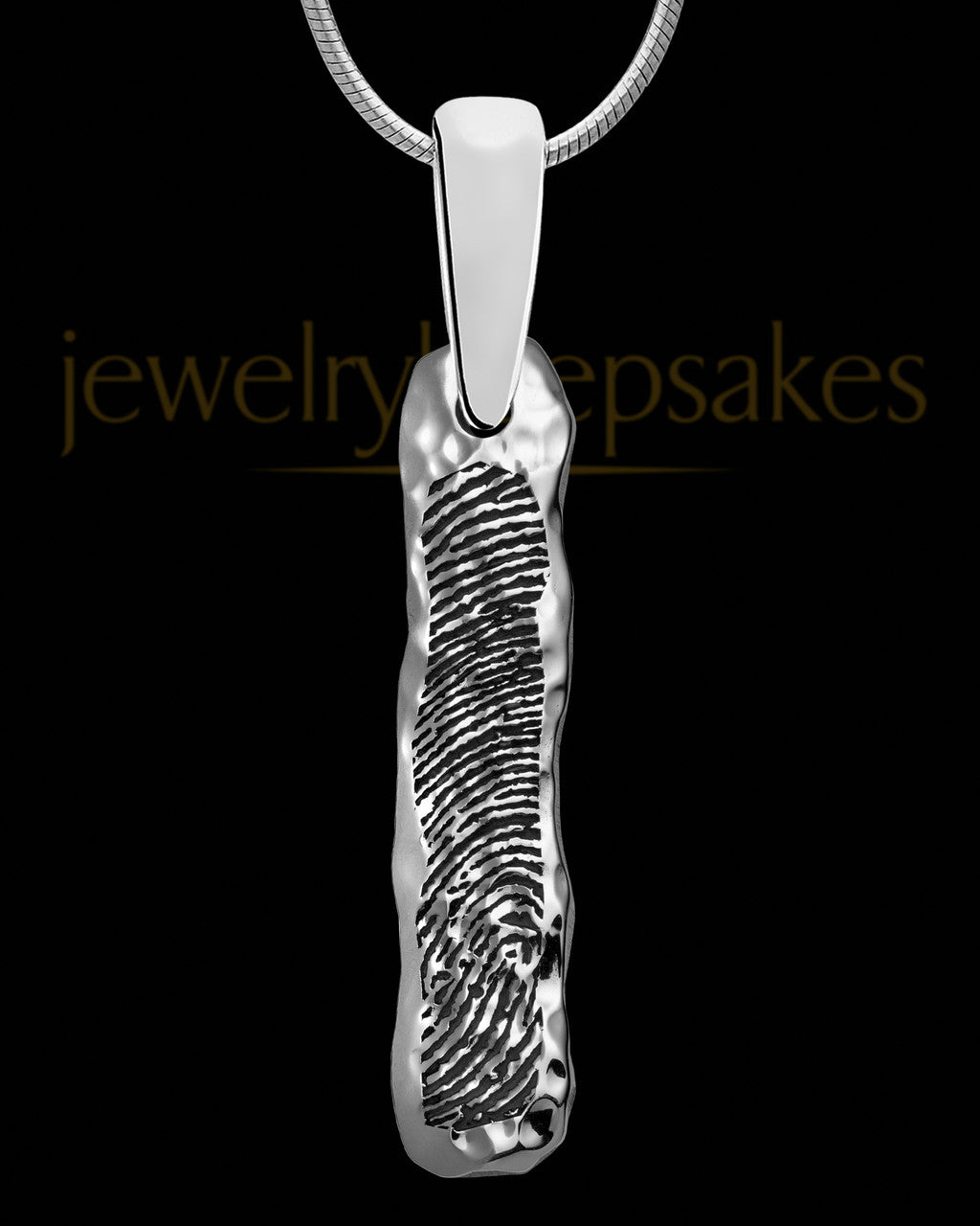 Solid 14K White Gold Textured Thumbprint Bar Pendant
