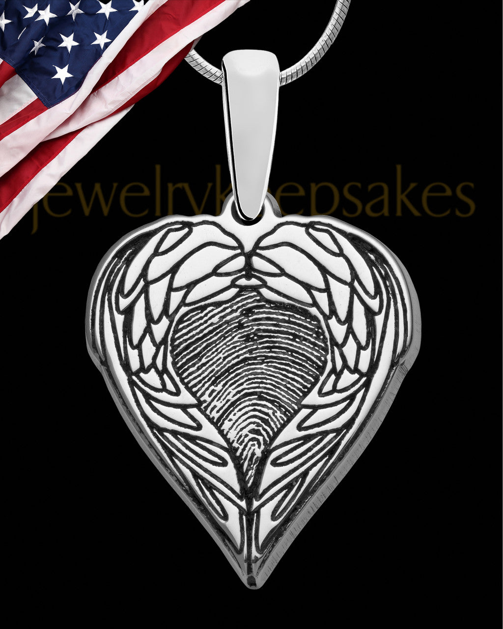 Sterling Silver Wings Thumbprint Pendant
