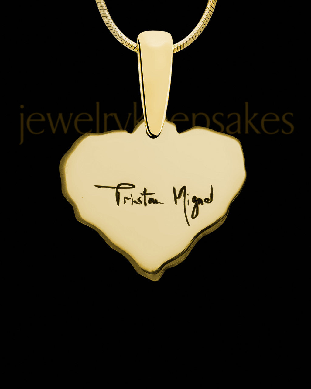Solid 14K Gold Cut Petite Heart Thumbprint Pendant with Signature on Back
