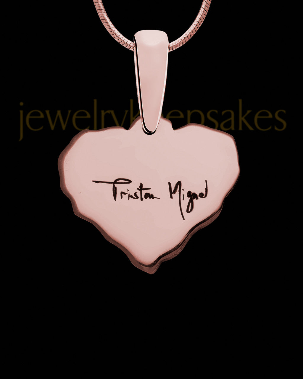 Rose Gold Sterling Cut Petite Heart Thumbprint Pendant with Signature on Back