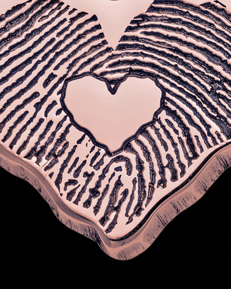 Rose Gold Sterling Cut Petite Heart Thumbprint Pendant with Signature on Back