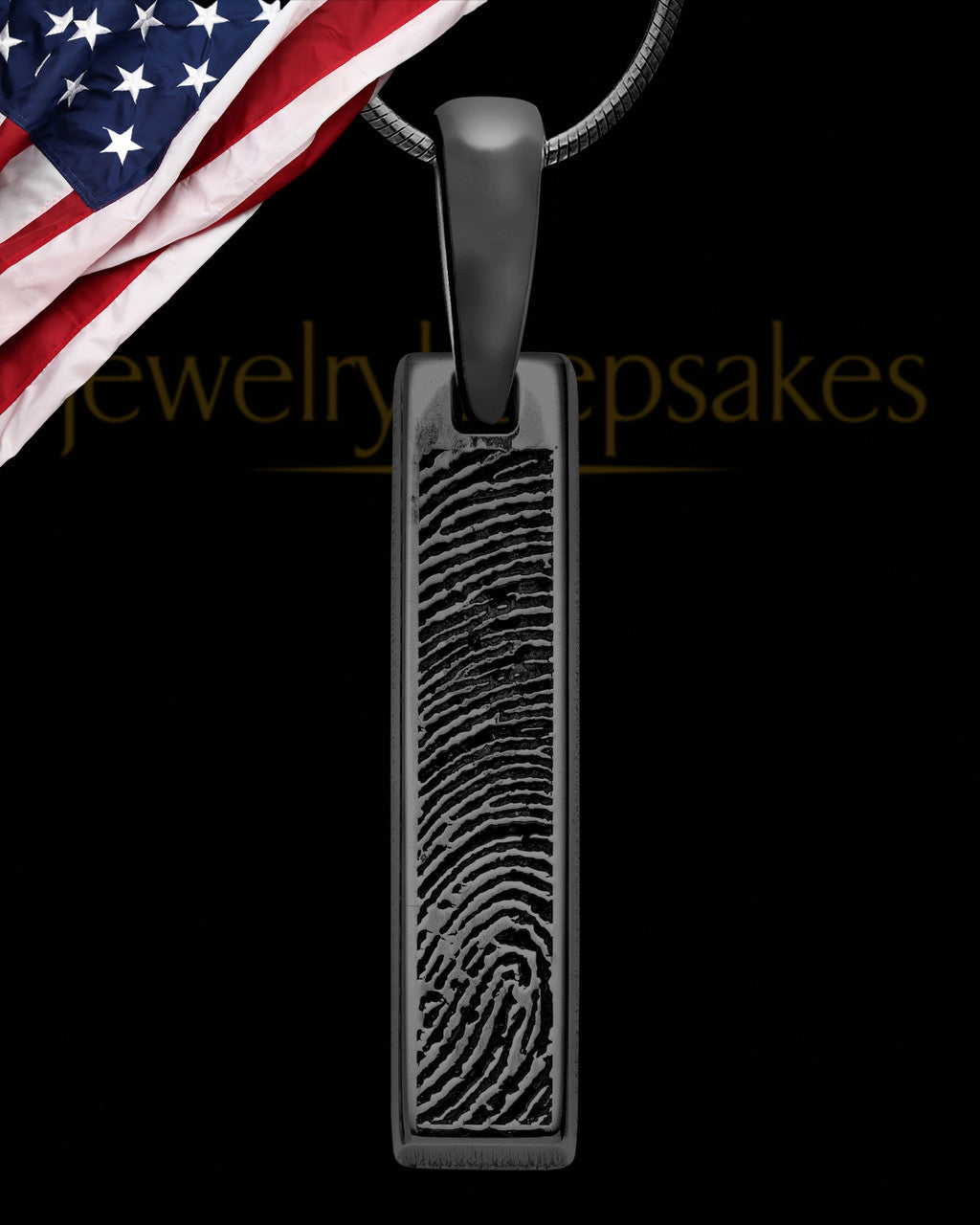Black Sterling Silver Small Bar Thumbprint Pendant with Signature on Back