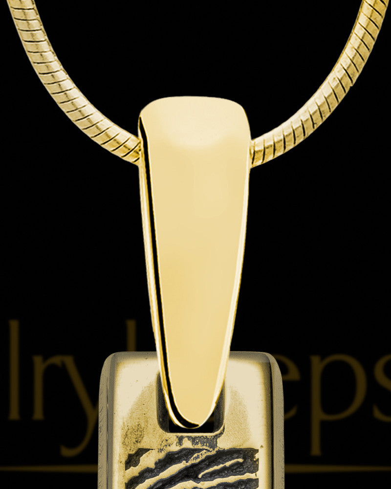 Solid 14K Gold Silver Small Bar Thumbprint Pendant with Signature on Back