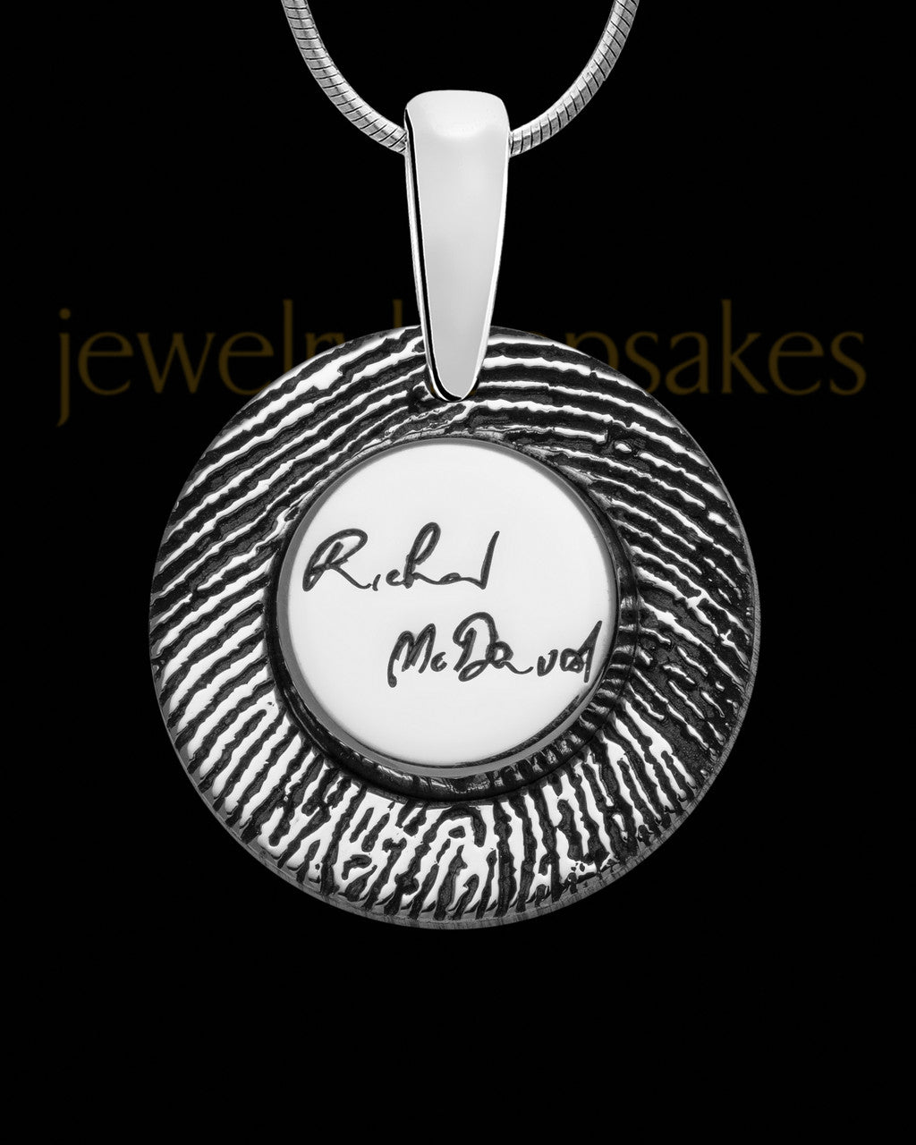 Solid 14K White Gold Signature Circle Thumbprint Pendant