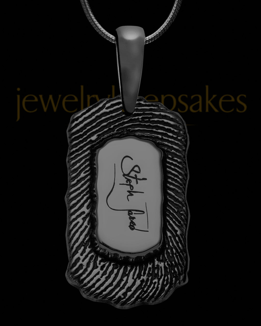 Black Sterling Silver Small Signature Dog Tag Thumbprint Pendant