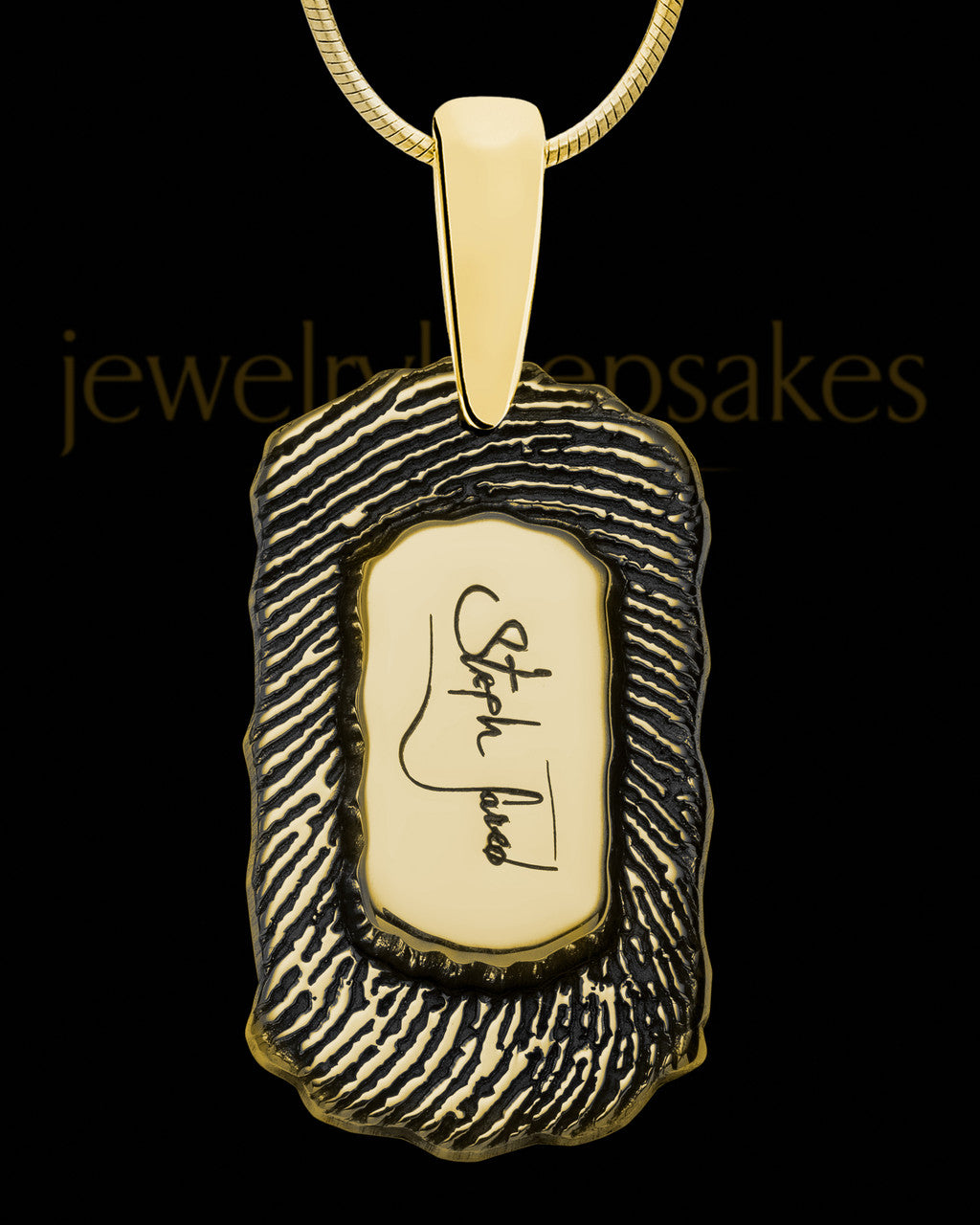 Gold Sterling Silver Small Signature Dog Tag Thumbprint Pendant