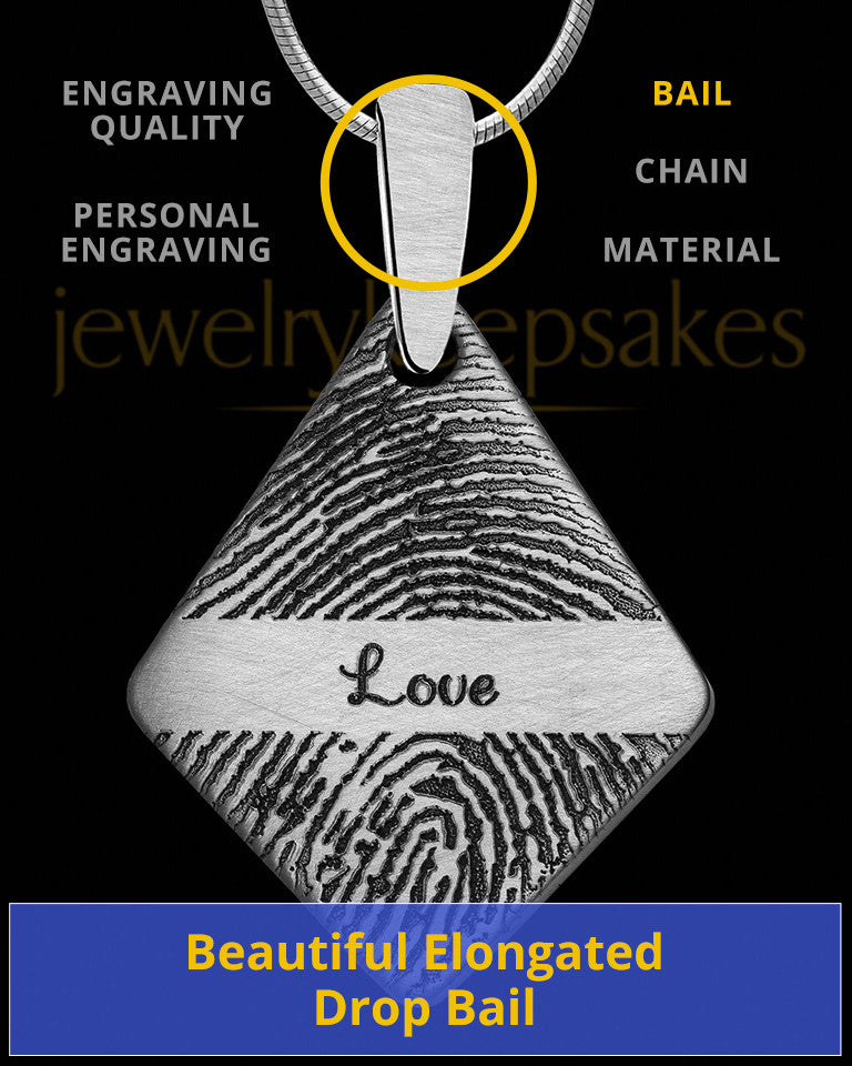 Brushed Stainless Elongated Diamond Thumbprint Pendant