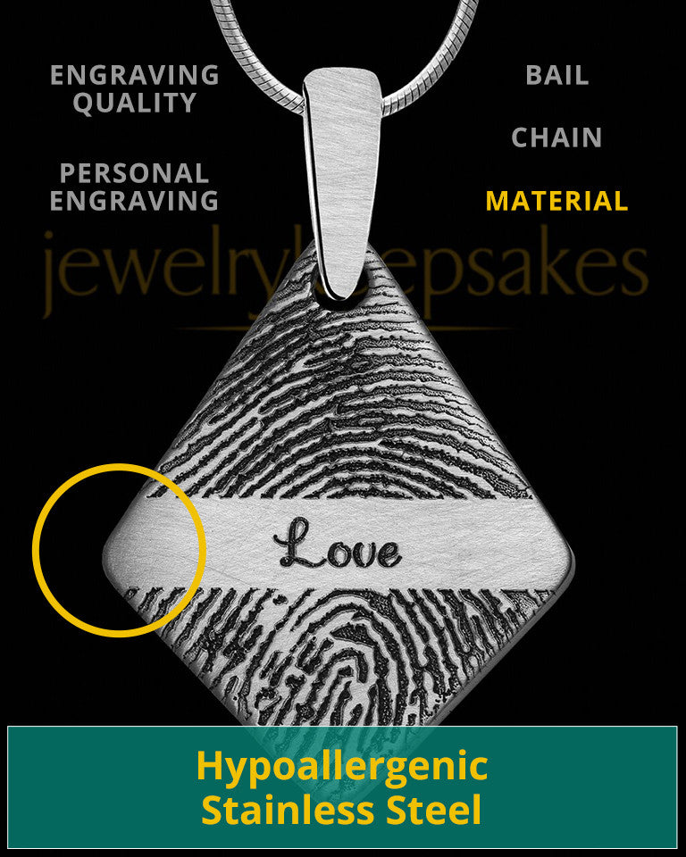 Brushed Stainless Elongated Diamond Thumbprint Pendant