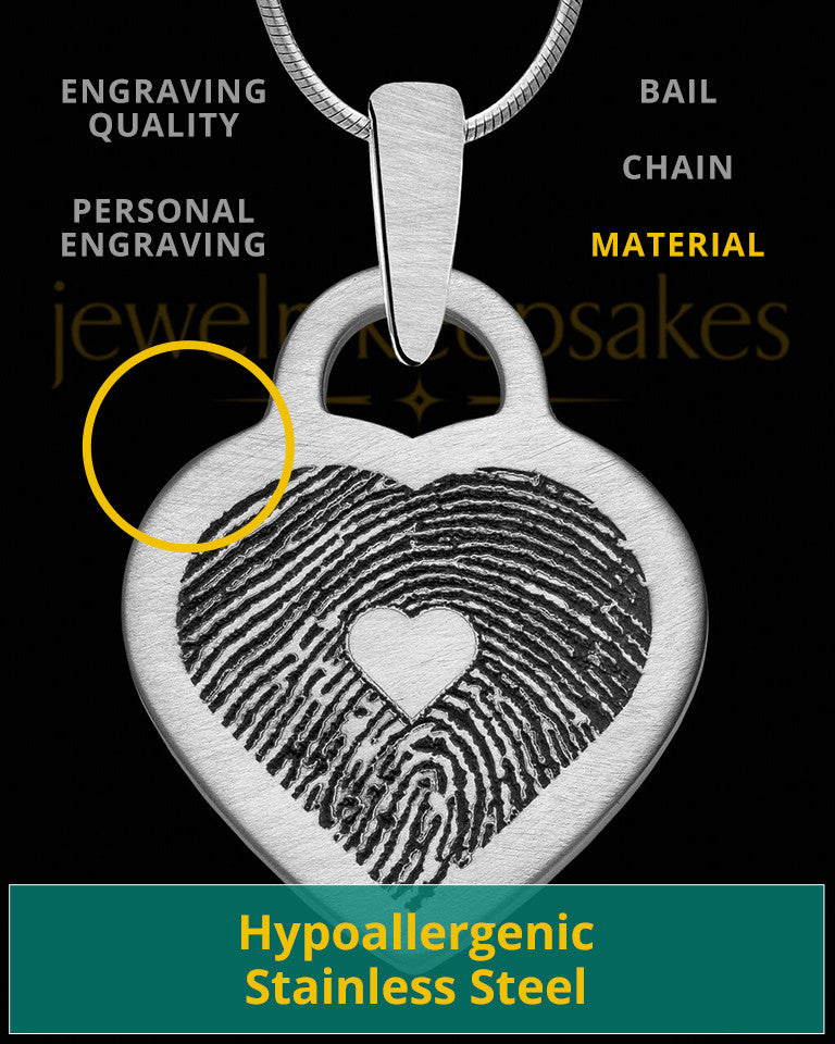 Brushed Stainless Steel Small Heart Thumbprint Pendant