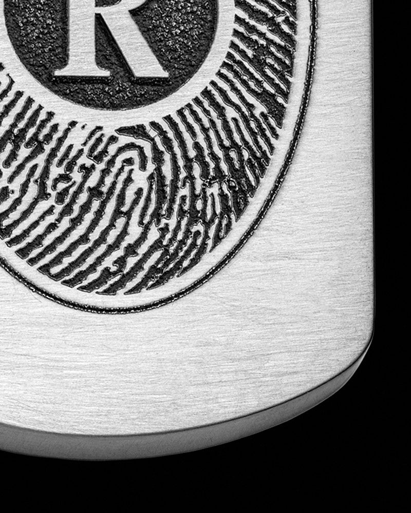 Brushed Stainless Steel Initial Thick Dog Tag Thumbprint Pendant