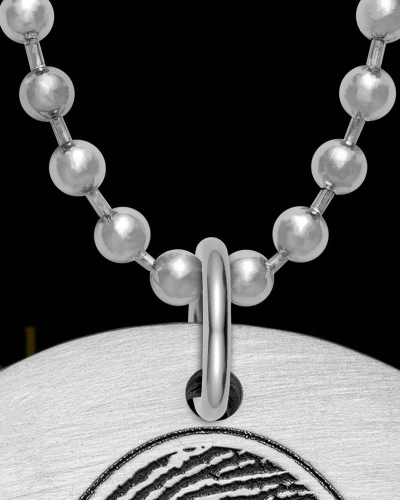 Brushed Stainless Steel Initial Thick Dog Tag Thumbprint Pendant