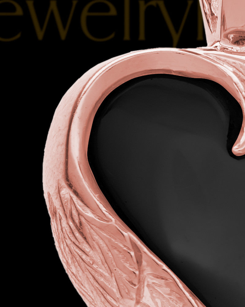 14K Rose Gold Onyx Winged Heart Keepsake