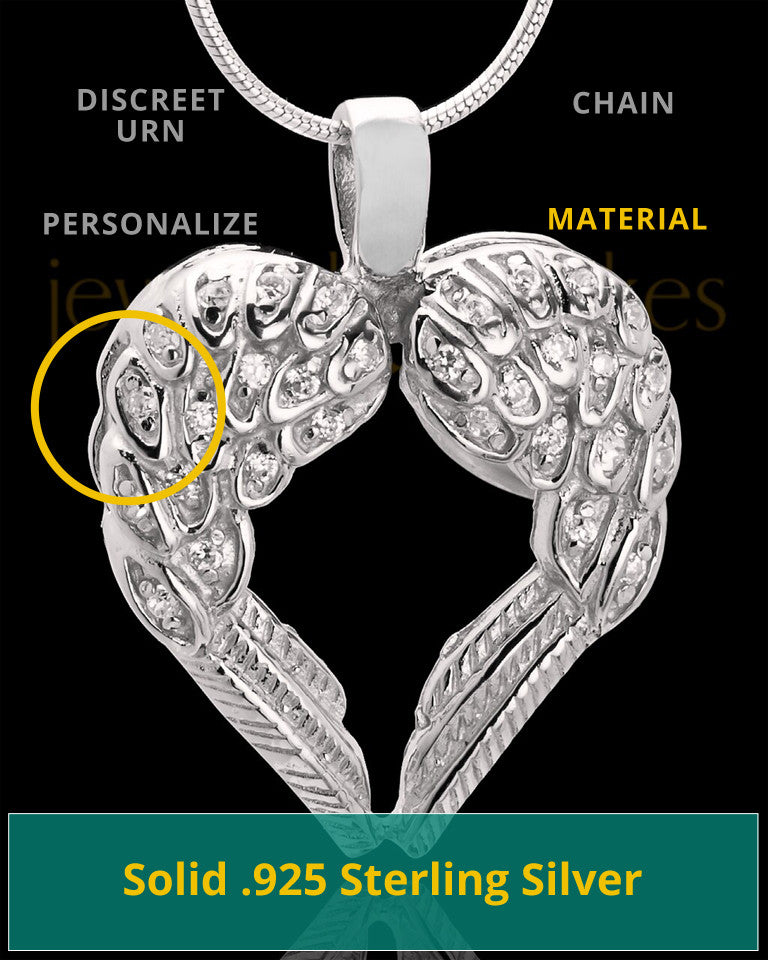 Angel Wing Cremation Ash Pendant Heart In Sterling Silver