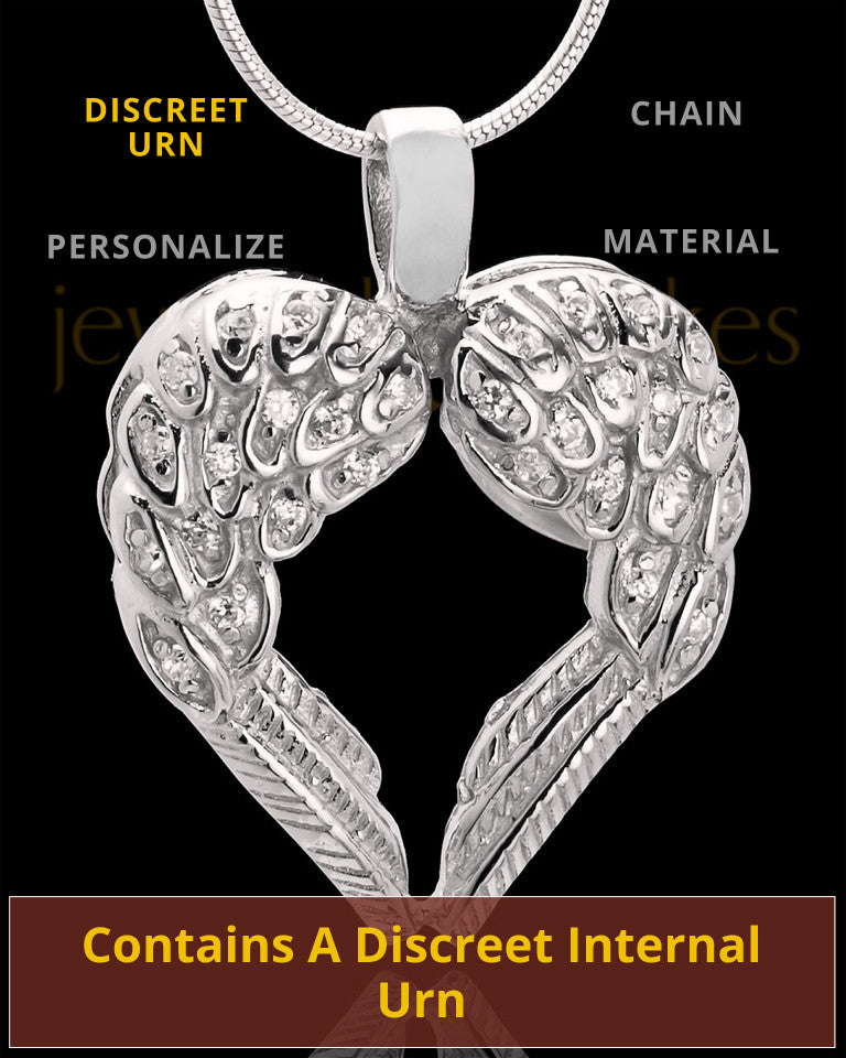 Angel Wing Cremation Ash Pendant Heart In Sterling Silver