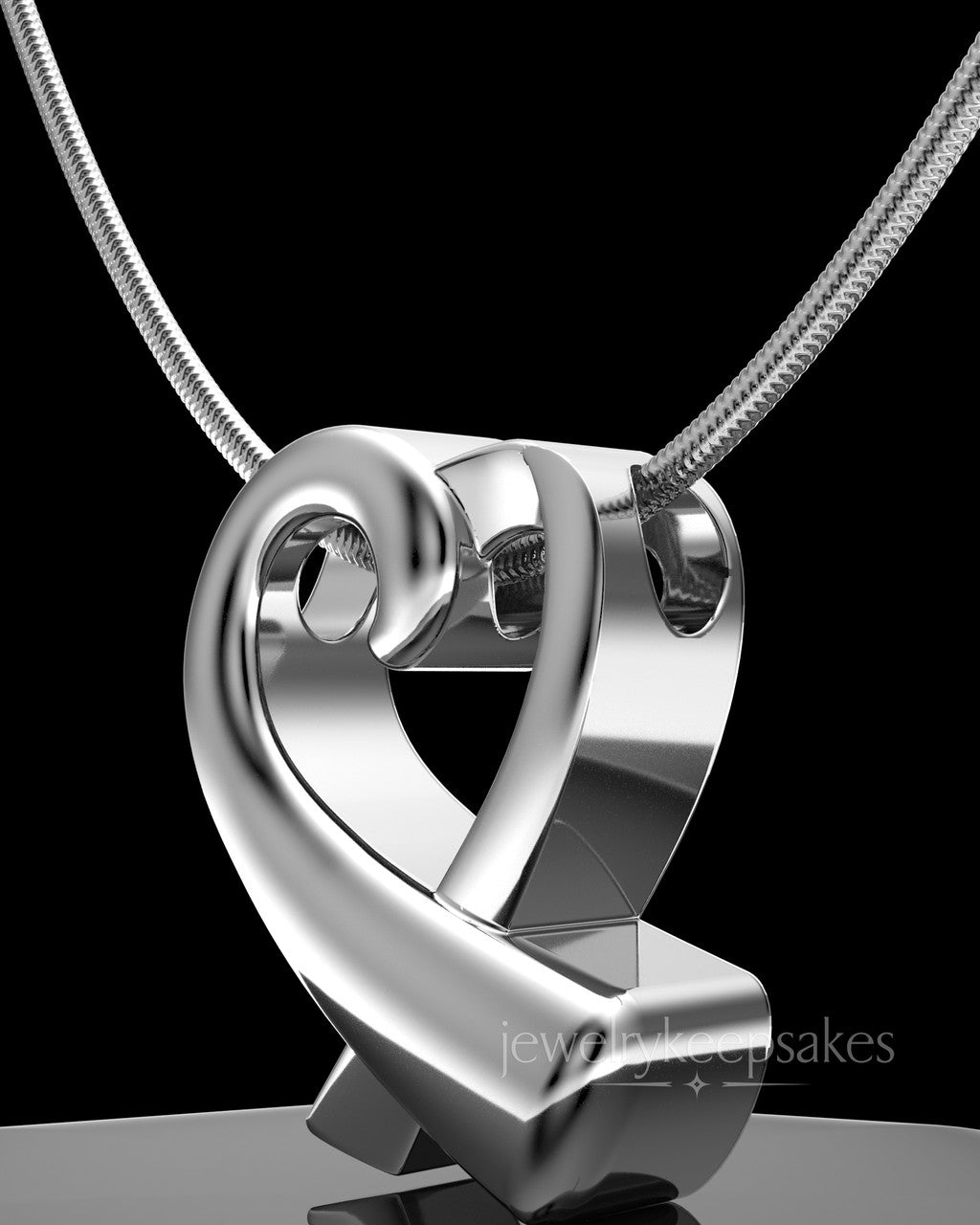 Solid 14K White Gold Ribboned Heart Permanently Sealed Waterproof Cremation Pendant