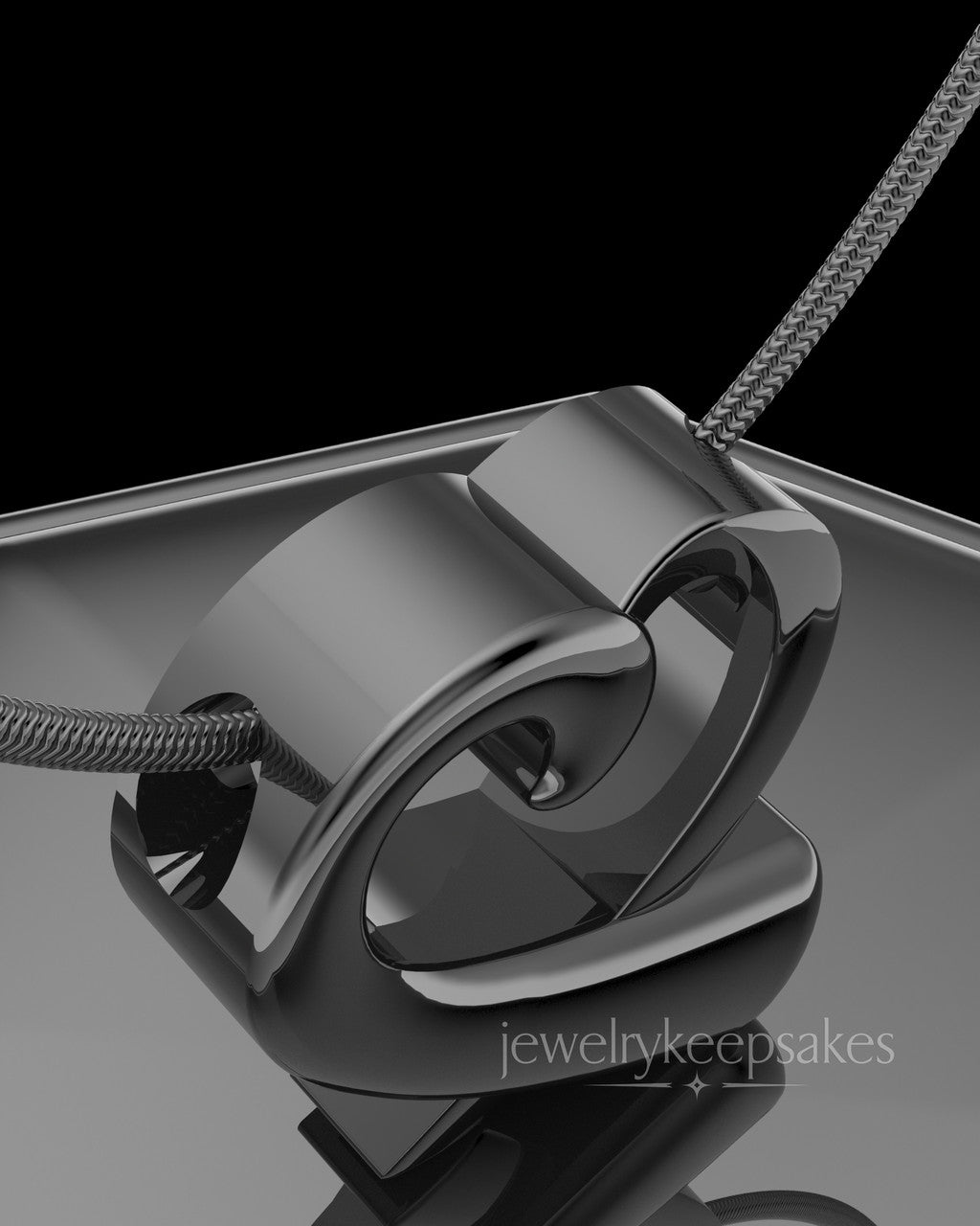 Black Plated Ribboned Heart Permanently Sealed Waterproof Cremation Pendant