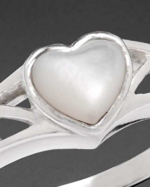 Ladies White Gold Mother Of Pearl Filigree Heart Ashes Ring