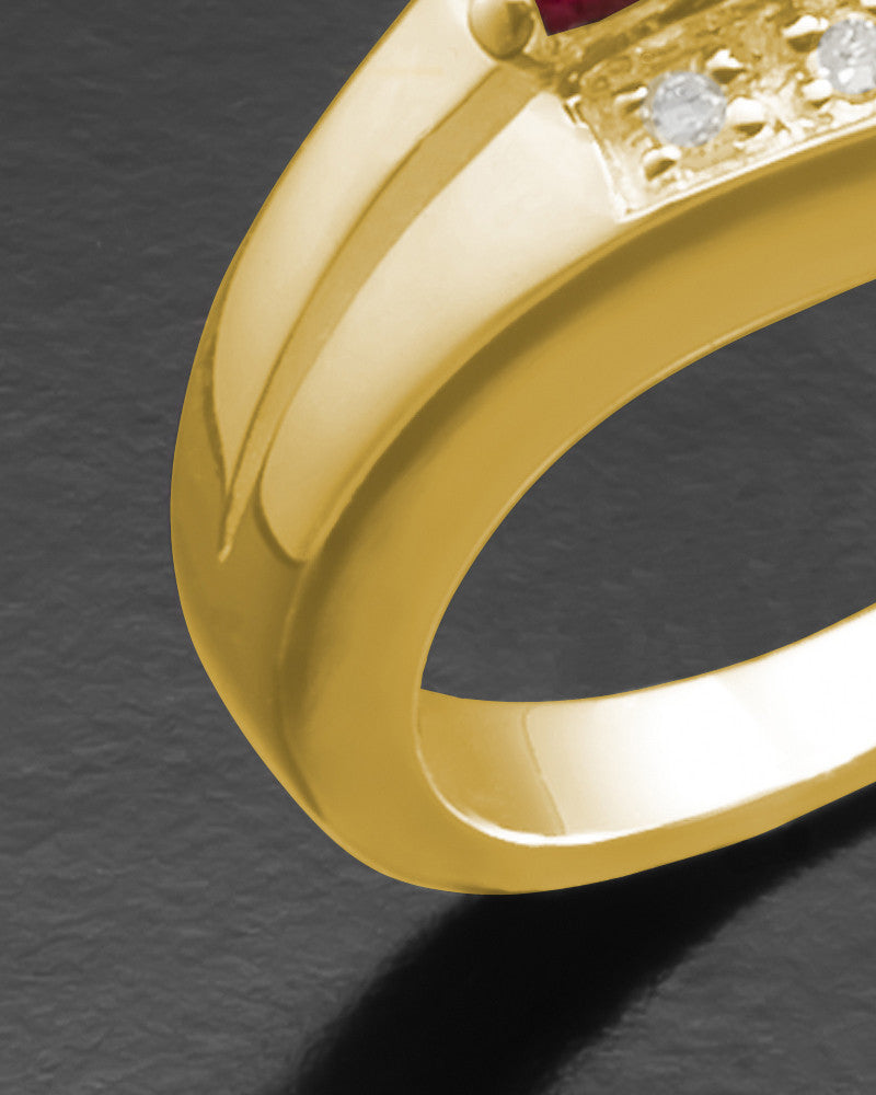 Ladies 14K Gold Radiant Red Cremation Ring