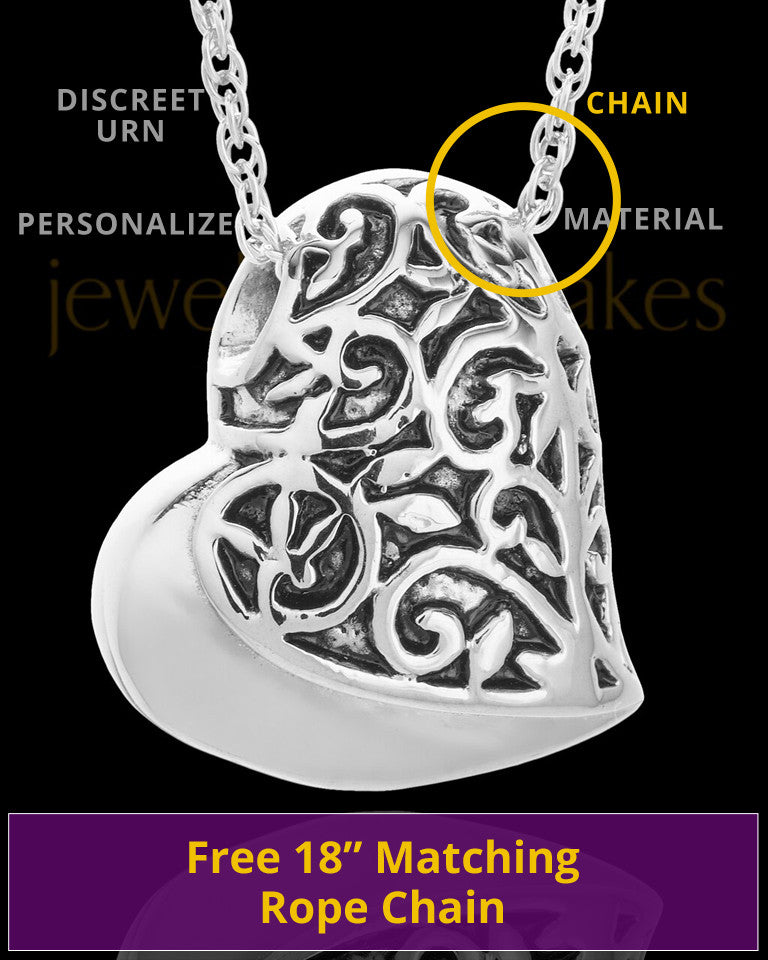 Stainless Intricate Heart Urn Pendant