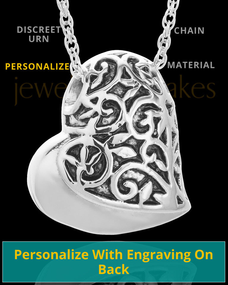 Stainless Intricate Heart Urn Pendant
