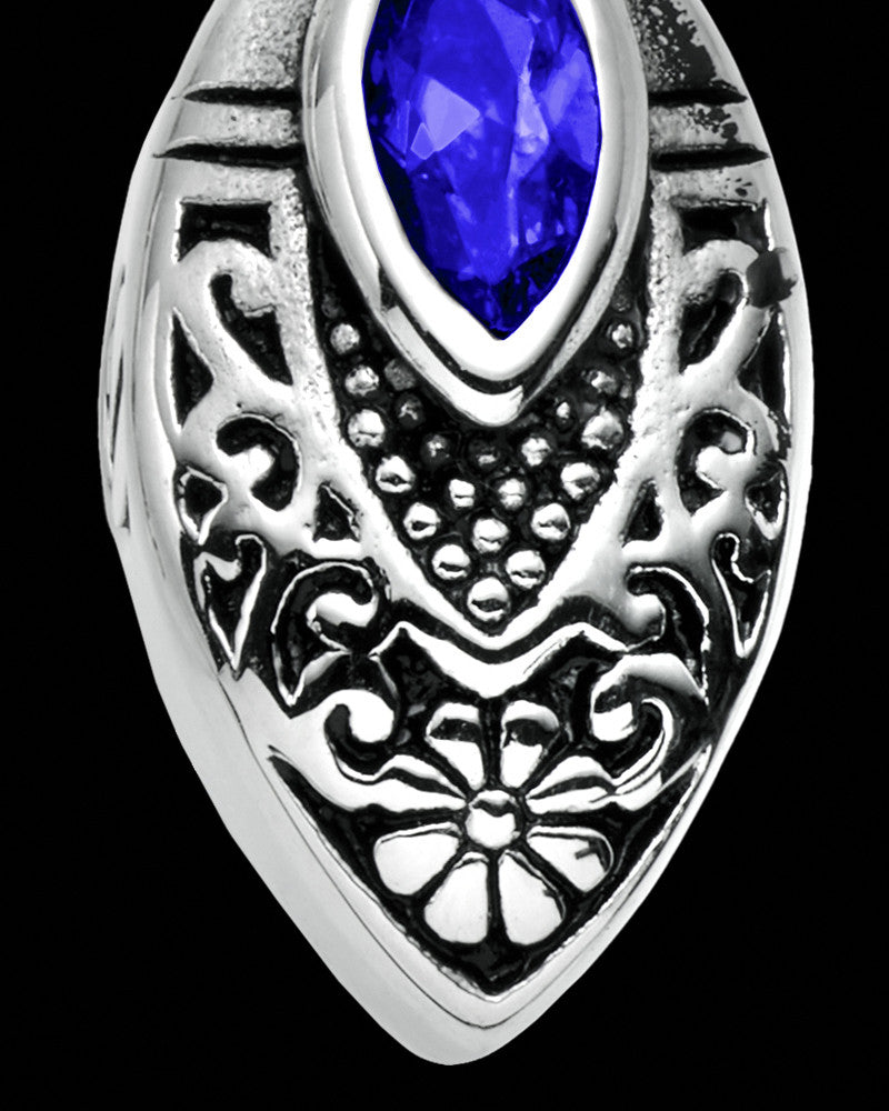 Stainless Decorated Teardrop with Blue Stone Urn Pendant
