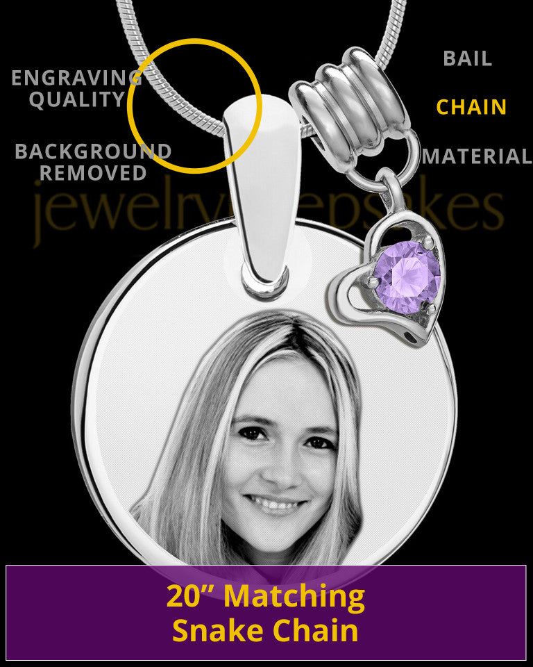 June Photo Engraved Round Pendant Stainless Steel