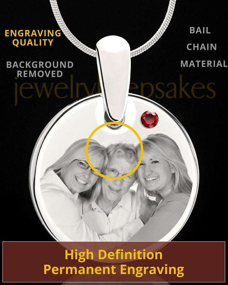 January Round Birthstone Stainless Steel Photo Pendant