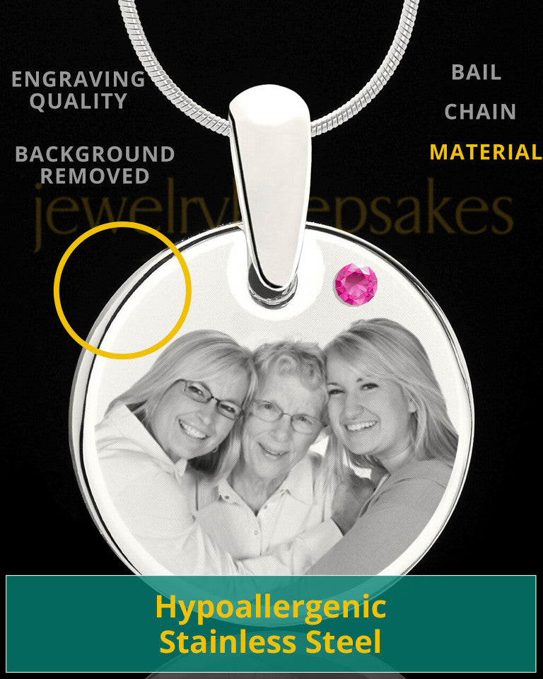 October Round Birthstone Stainless Steel Photo Pendant