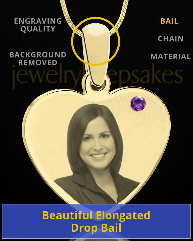 February Gold Heart Photo Engraved Pendant