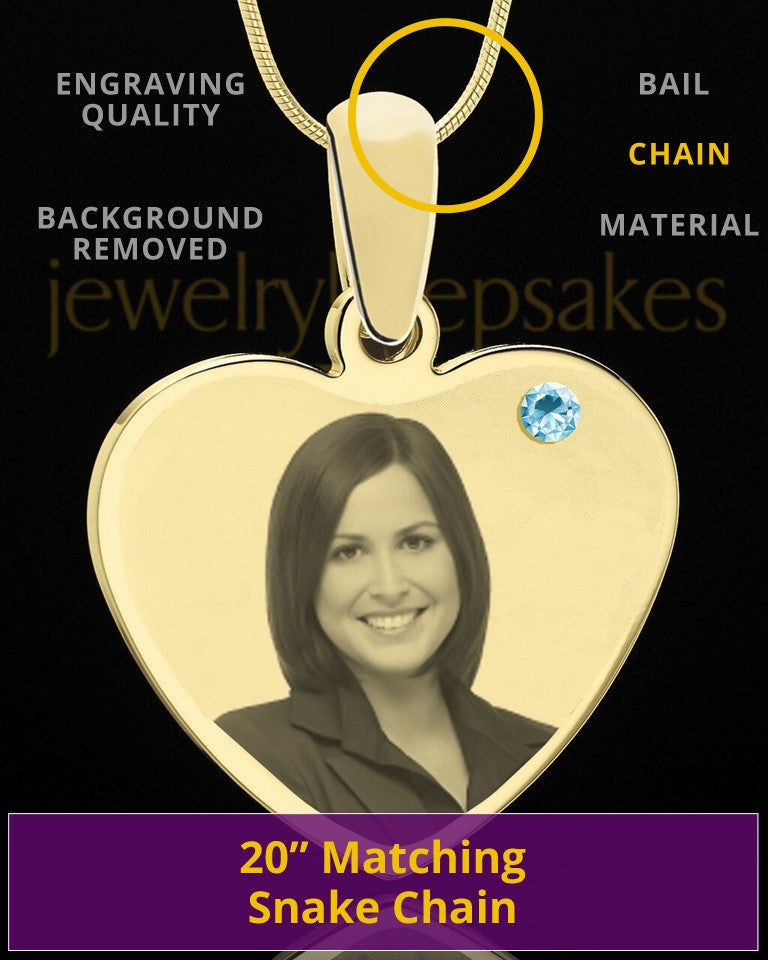 March Gold Heart Photo Engraved Pendant