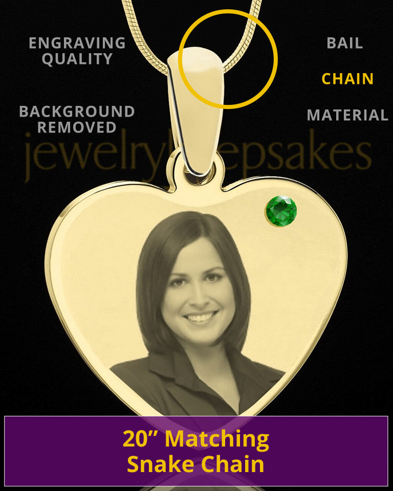May Gold Heart Photo Engraved Pendant
