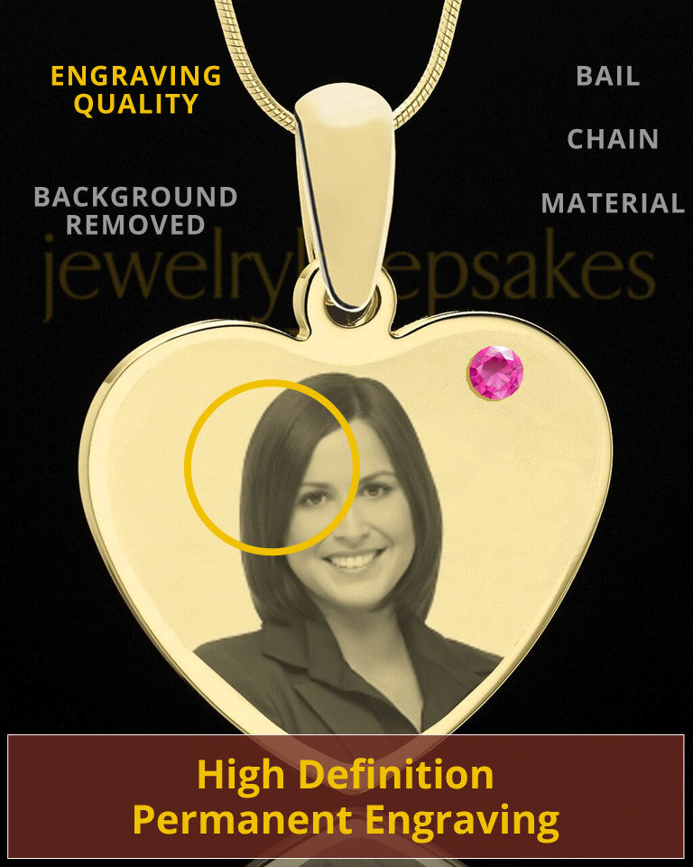 October Gold Heart Photo Engraved Pendant