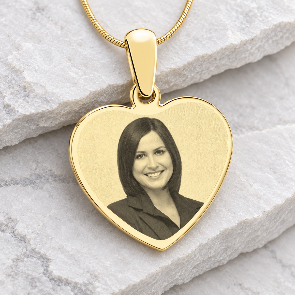 Custom Heart Photo Pendant Necklace Gold Plated With Engraving