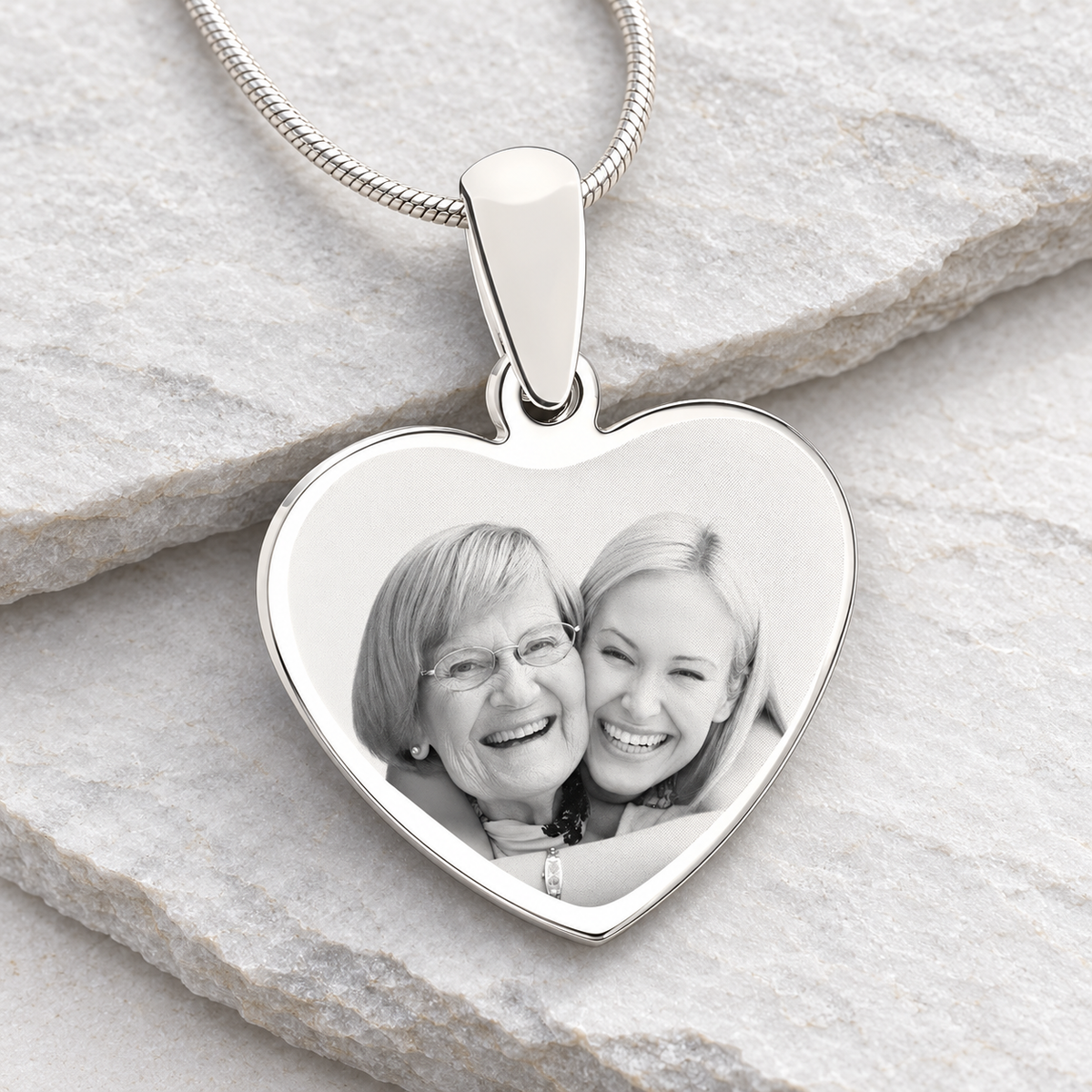 Personalized Engraved Heart Photo Pendant Necklace In Stainless Steel