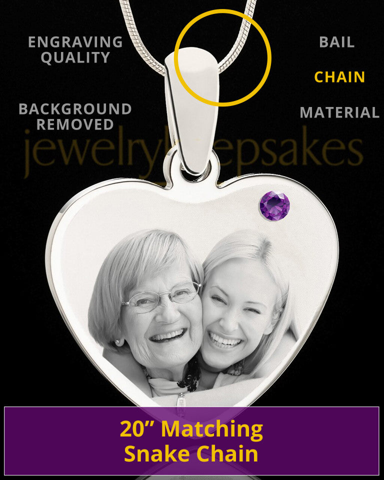 February Stainless Steel Memories Heart Photo Pendant