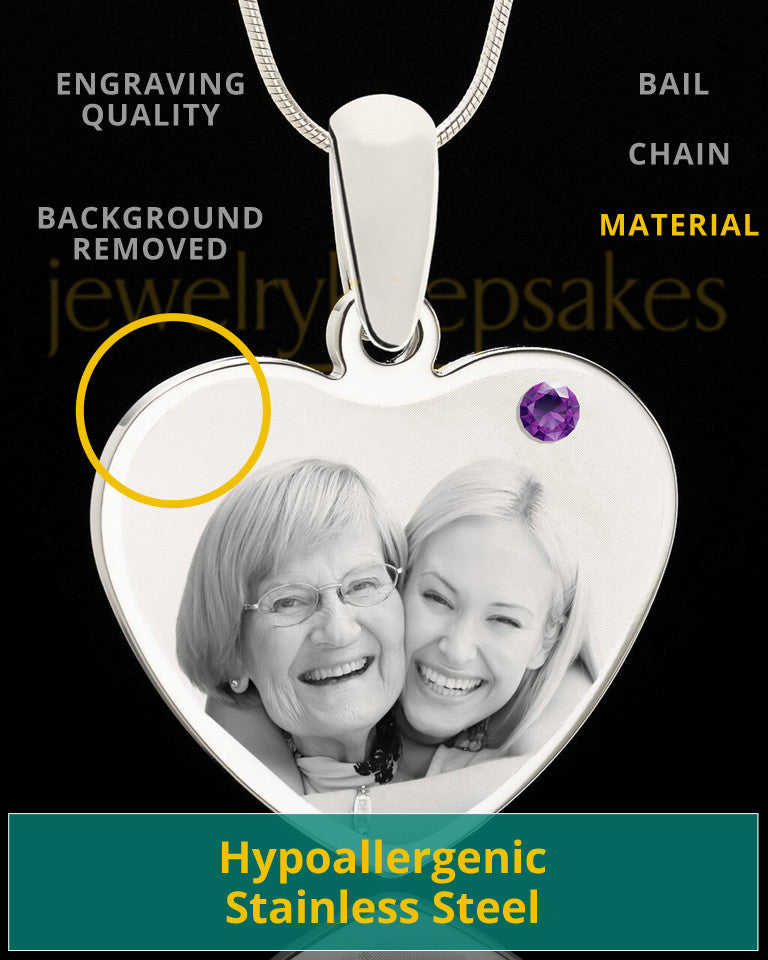February Stainless Steel Memories Heart Photo Pendant