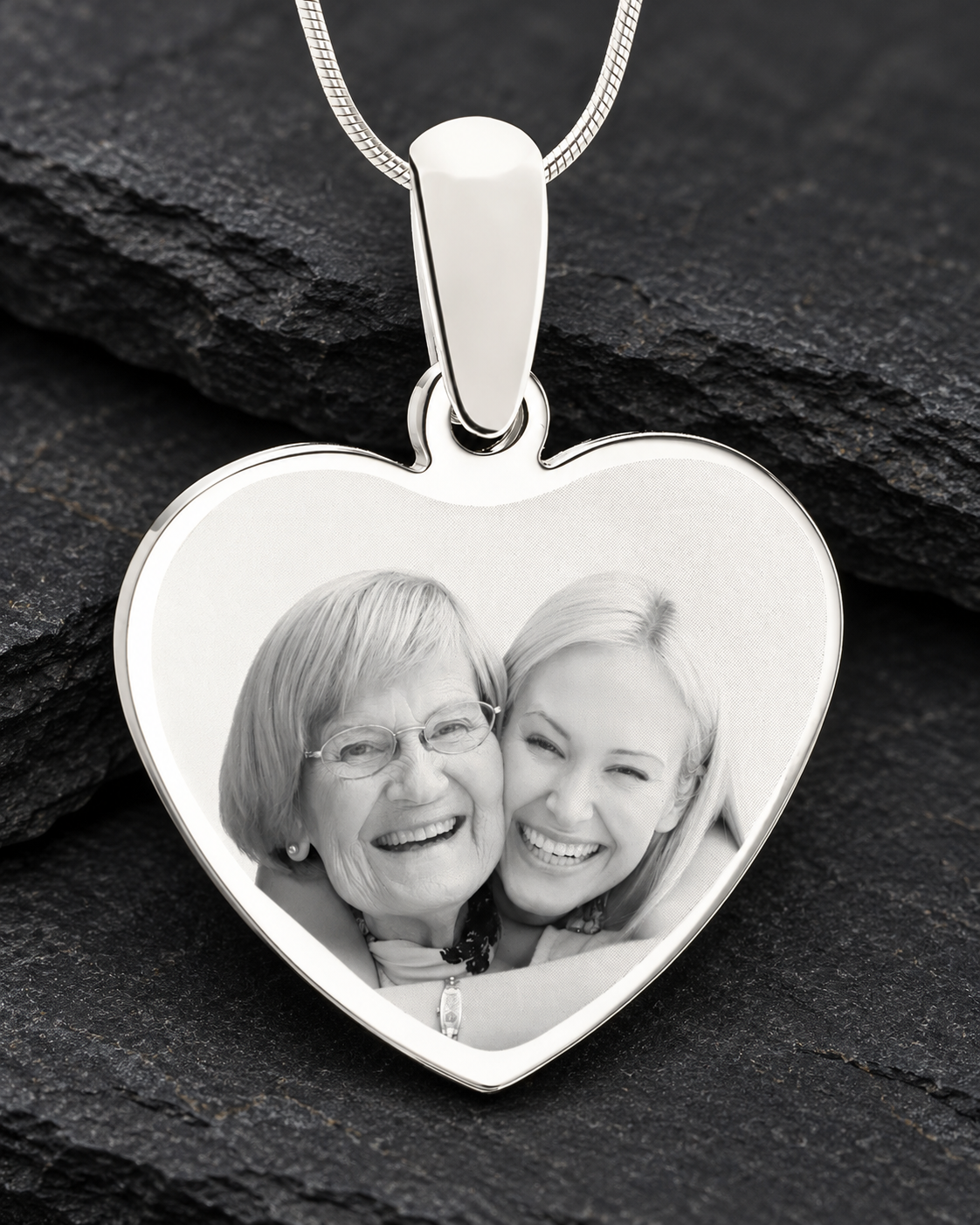 Personalized Engraved Heart Photo Pendant Necklace In Stainless Steel
