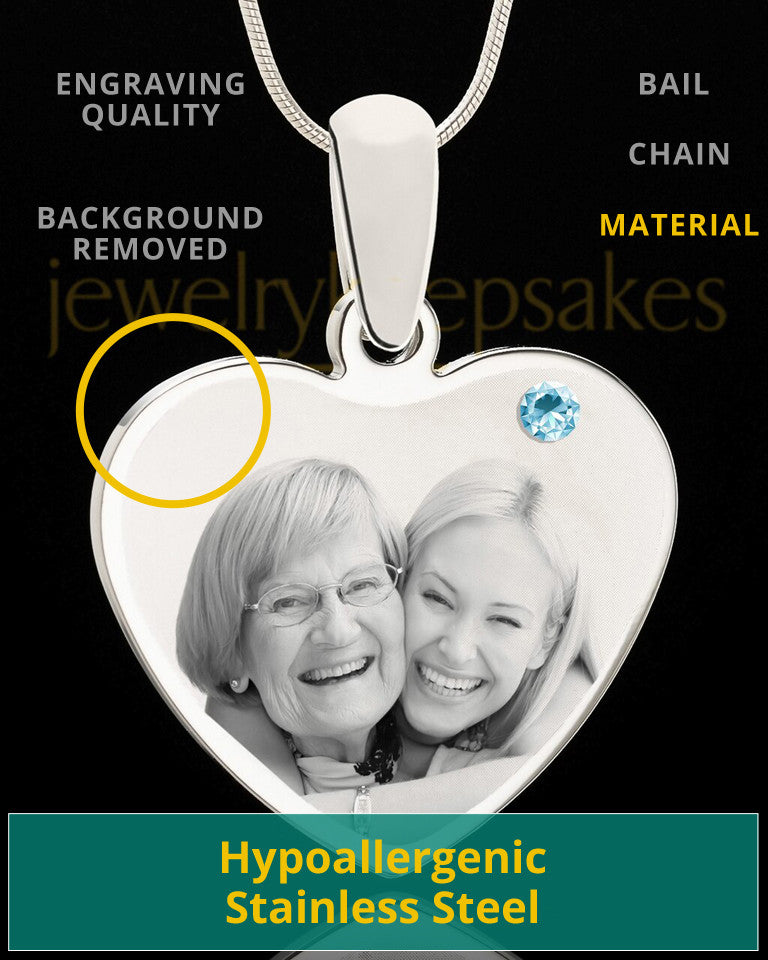 March Stainless Steel Memories Heart Photo Pendant