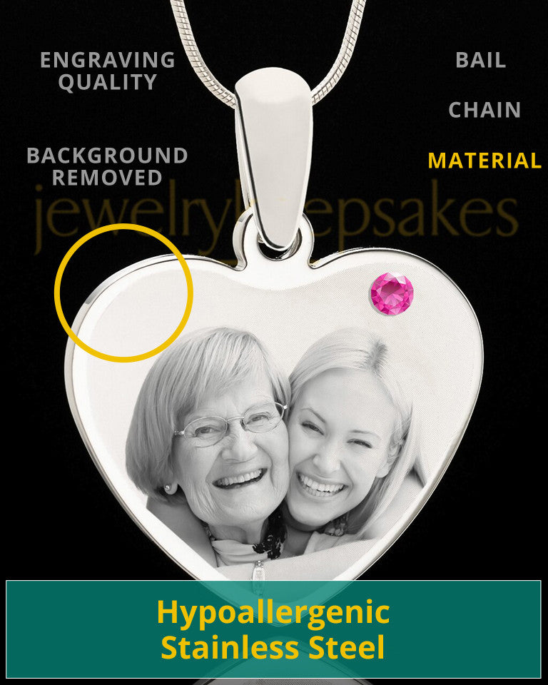 October Stainless Steel Memories Heart Photo Pendant